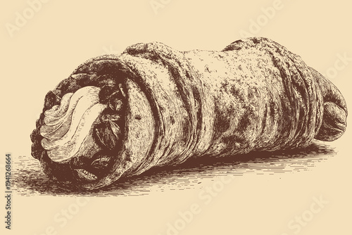 Cannoli pastry illustration in a vintage style. This vector illustration can be used in any size you like for advertising, logos, and other work.

