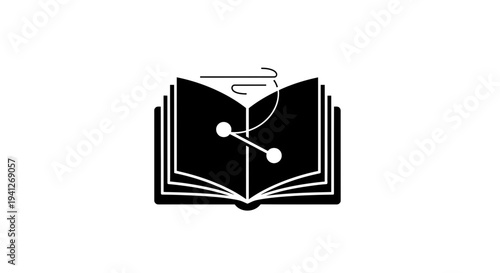 Open Book Icon with Connecting Dots and Arrows, Symbolizing Knowledge Sharing and Ideas