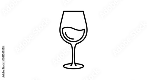 Minimalist Line Art Icon of a Wine Glass with Red Wine