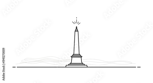 Minimalist Monument Icon with Wavy Lines and Light Rays