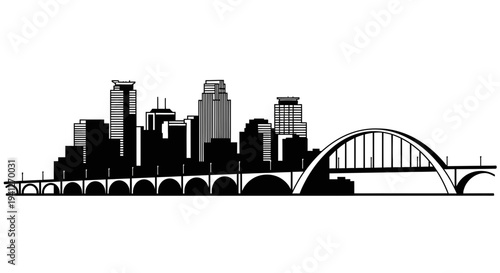 Minneapolis Skyline Silhouette with Stone Arch Bridge