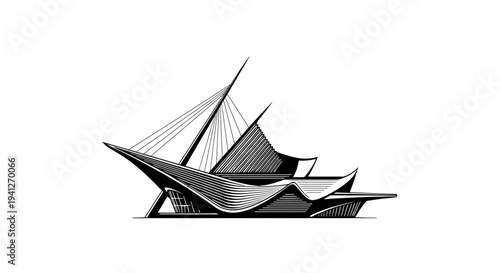 Modern Architectural Design Building with Futuristic Lines and Cables