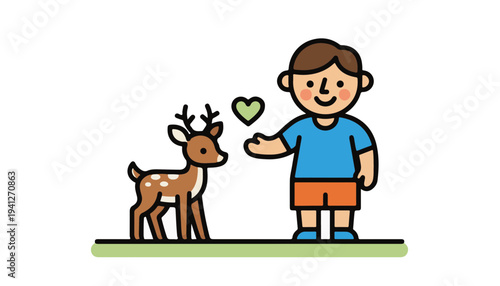 Vector Flat Character Child Learning Compassion for Animals Early Education Developmental Milestone World Animal Day