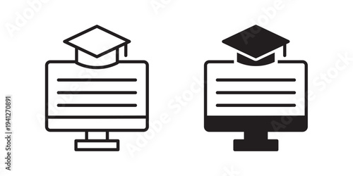 E learning icon for web, design. Linear illustrations, editable strokes