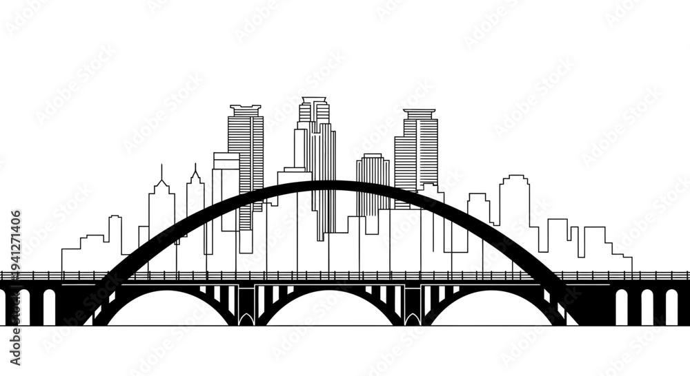 Obraz premium Iconic Bridge and City Skyline Silhouette - Urban Architecture and Infrastructure