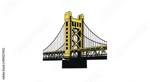 Iconic Tower Bridge Silhouette, Golden Yellow and Black, Modern Architecture Landmark