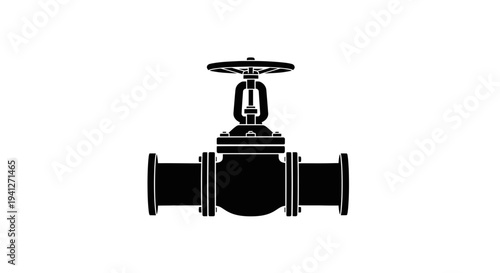 Industrial Gate Valve Icon Silhouette, Plumbing and Water Supply Equipment
