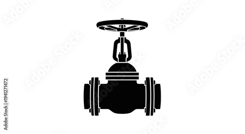Industrial Gate Valve Icon, Black Silhouette on White Background