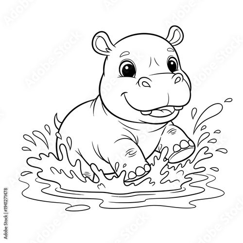 A cartoon hippopotamus playing in water
