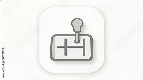 Illustration of a gray car gear shift lever icon on white background. Represents automotive transmission control for vehicles.