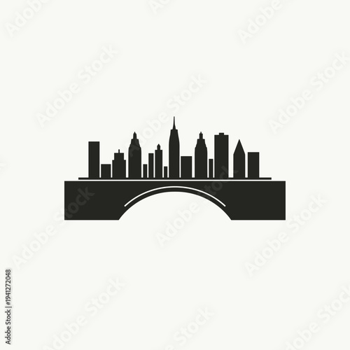 City skyline silhouette above bridge structure, concept of urban landscape, architecture, or city planning. Useful for articles on urban development and architecture.