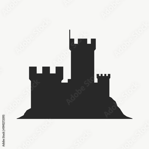 Castle silhouette on a hill, representing medieval architecture and historical landmarks. Useful for themes related to history, tourism, or fantasy settings.