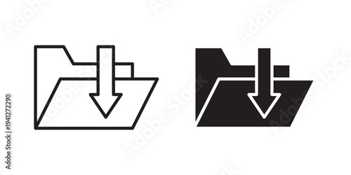 Folder download icon for web, design. Linear illustrations, editable strokes
