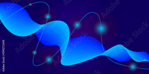 Abstract Blue Gradient Wave Background with Glowing Light Particles