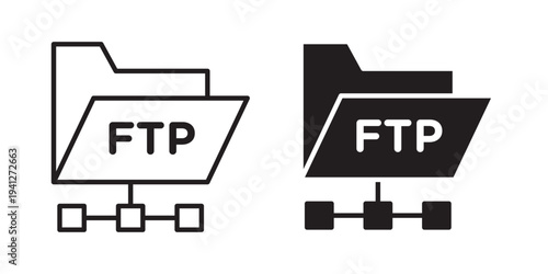 FTP icon for web, design. Linear illustrations, editable strokes