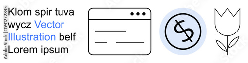 Financial services, web development, graphic design, nature symbolism, digital communication, e-commerce. Web page, dollar symbol tulip icon. Financial services and web development ideas