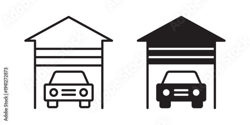 Garage car icon for web, design. Linear illustrations, editable strokes