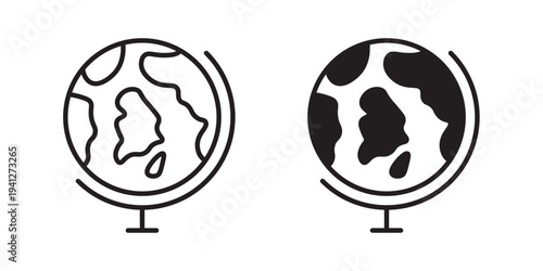 Globe icon for web, design. Linear illustrations, editable strokes