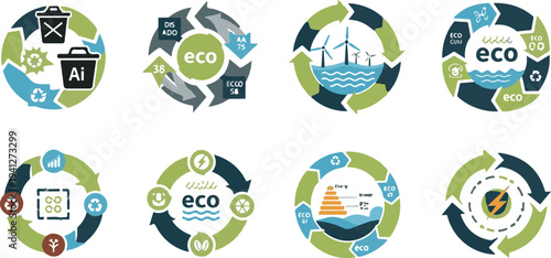 Set of 8 eco friendly icons vector