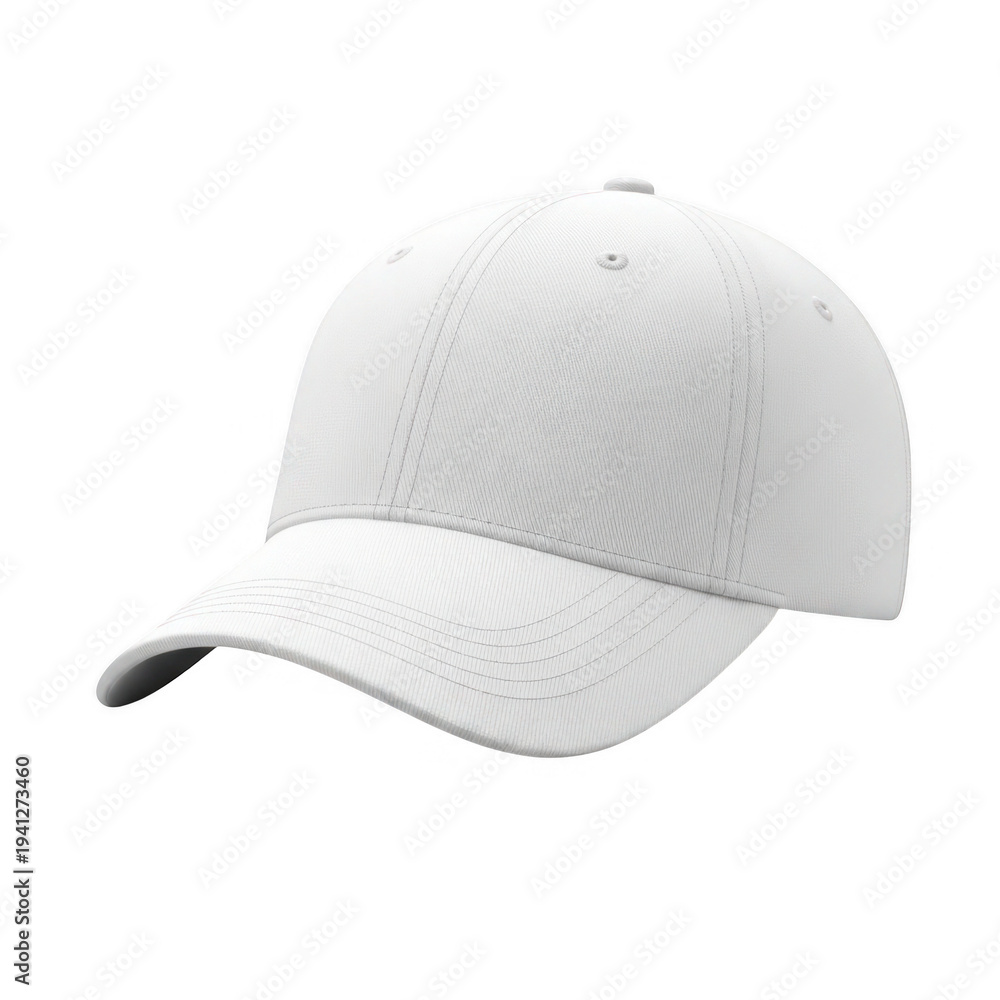 Fototapeta premium A white baseball cap with a curved brim and button on top isolated on transparent background