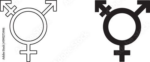Transgender gender identity symbol flat icon black silhouette and outline for apps and web use.