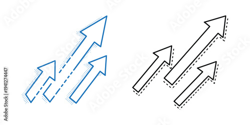 A hand drawn illustration of two sets of arrows pointing upwards