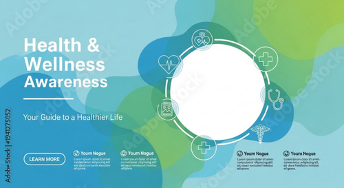 Health and wellness awareness concept with medical icons on blue green background for a healthier life guide