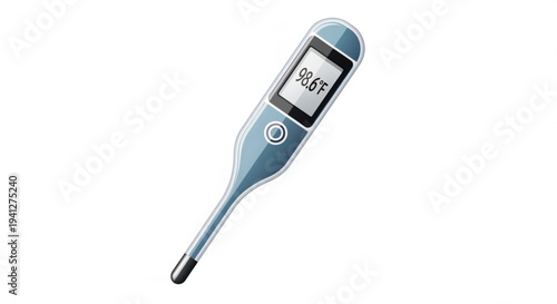 Digital thermometer displaying temperature reading on screen with blue body