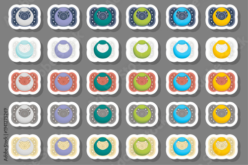 Big colored set baby pacifiers, dummy with rubber nipple