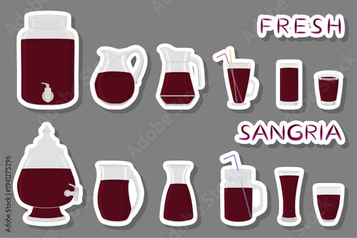 big kit different types glassware, sangria in jugs various size