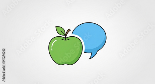 Green apple with a blue speech bubble symbolizing communication and healthy conversation