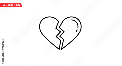 Broken Heart Icon, Symbol of Sadness, Love Loss, and Emotional Pain