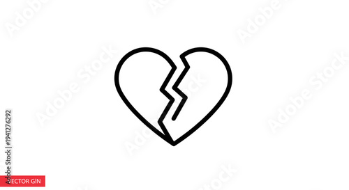 Broken Heart Icon, Symbol of Sadness, Love Loss, Relationship Breakup, Vector Art