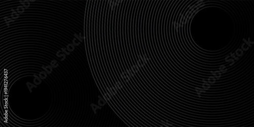 Abstract black background with circle line pattern decoration. Background concept with shiny metallic line texture. Modern and futuristic design for banners, wallpapers, backdrops, and posters. Vol. 3