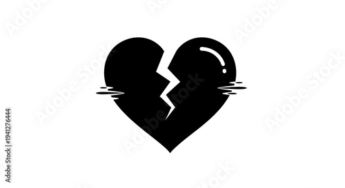 Broken Heart Symbol with Water Ripples, Sadness and Heartbreak Concept