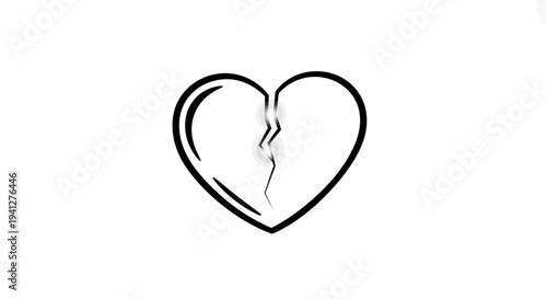 Broken Heart Symbol, Cracked Heart Shape, Symbol of Sadness and Heartbreak