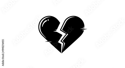 Broken Heart Symbol, Black Silhouette, Love Sadness Concept