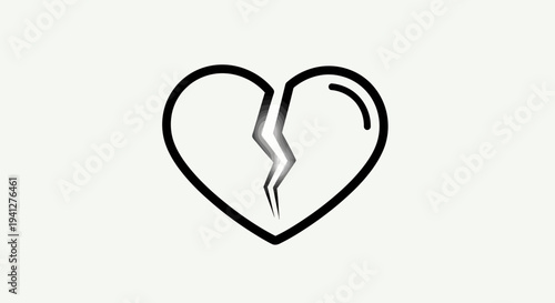 Broken Heart Symbol, Cracked Love Icon, Sadness and Heartbreak Concept