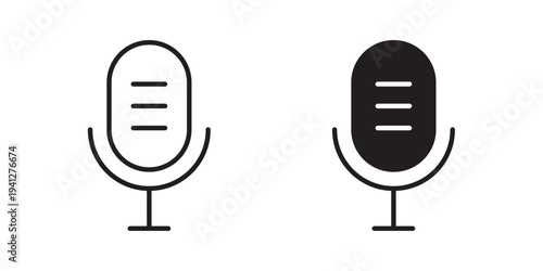 Microphone icon for web, design. Linear illustrations, editable strokes