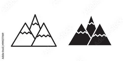Mountains icon for web, design. Linear illustrations, editable strokes