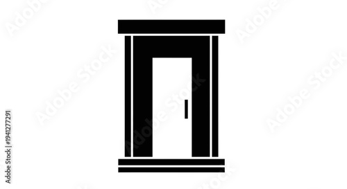 Black Silhouette of a Classic Doorway with Open Door and Threshold
