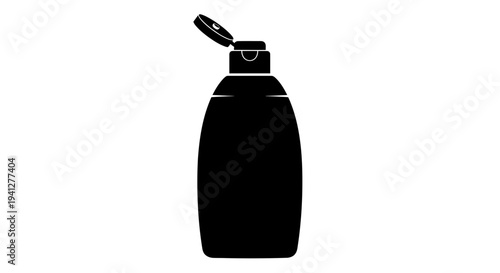 Black Silhouette of an Open Flip-Top Bottle on a White Background