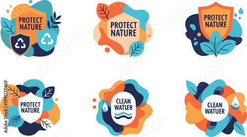 Set of 6 eco friendly badges vector
