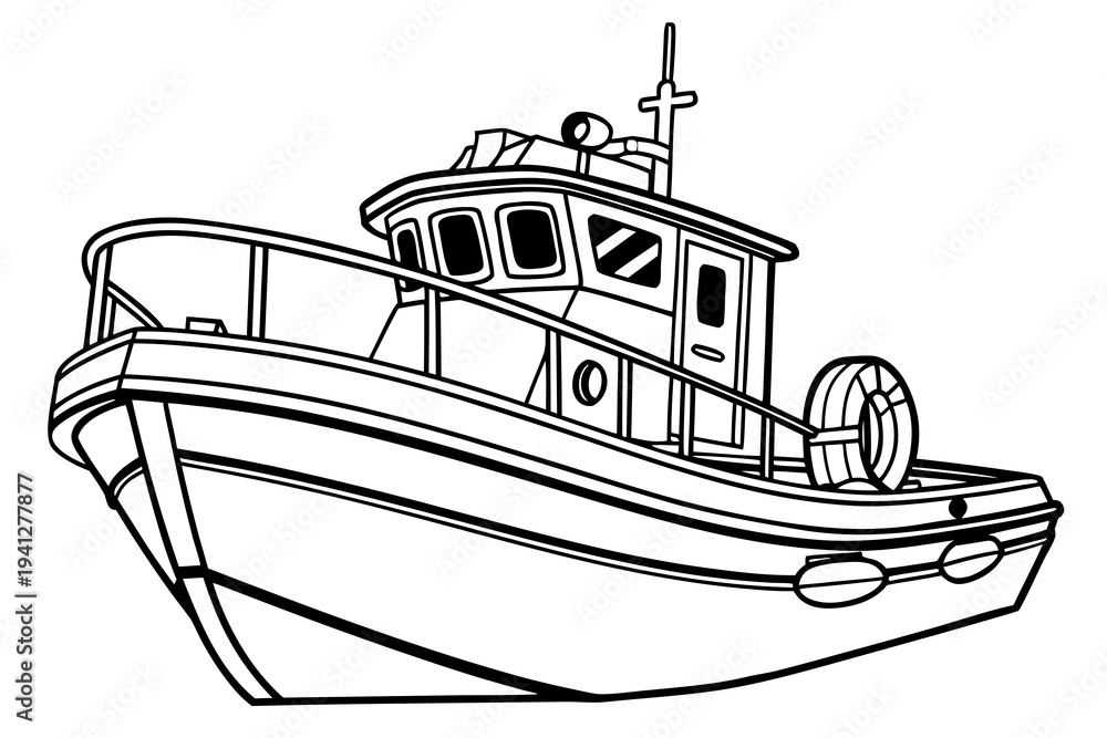 Obraz premium Boat Line Drawing Coloring Page, Black and White Vector Art for Children