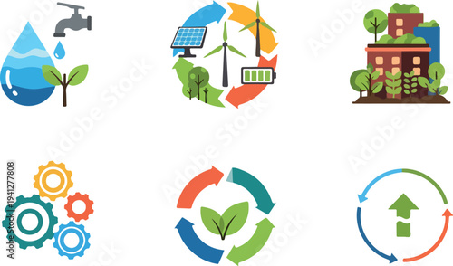 Set of 6 eco friendly icons vector, sustainability symbols