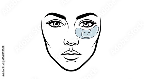 Woman's face with under-eye patch, skincare, beauty treatment, facial care, cosmetic product