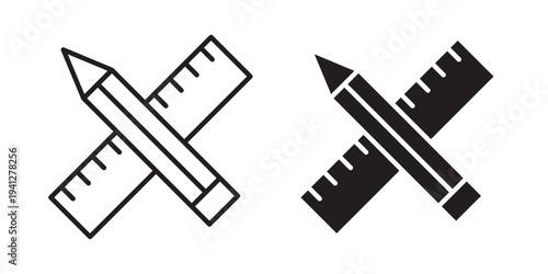 Pencil and ruler icon for web, design. Linear illustrations, editable strokes