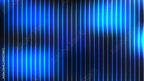 Electric Blue Neon Glass Vertical Ribbed Lines with Soft Glow, Futuristic Hologram Abstract Light Background
