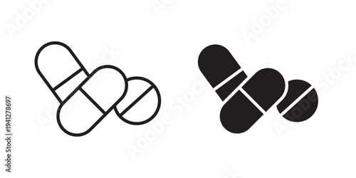Pills and Tablets icon for web, design. Linear illustrations, editable strokes
