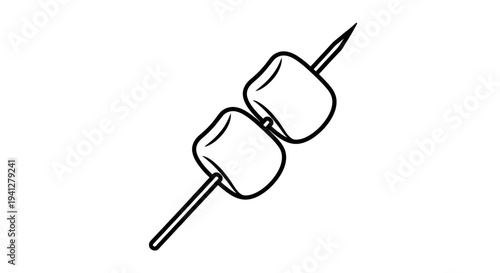 Two Marshmallows on a Skewer, Simple Line Art, Food Icon